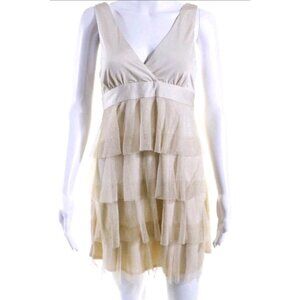 Christopher Deane Felicity Silk Blend Ruffle Tulle Dress Beige Size 8
